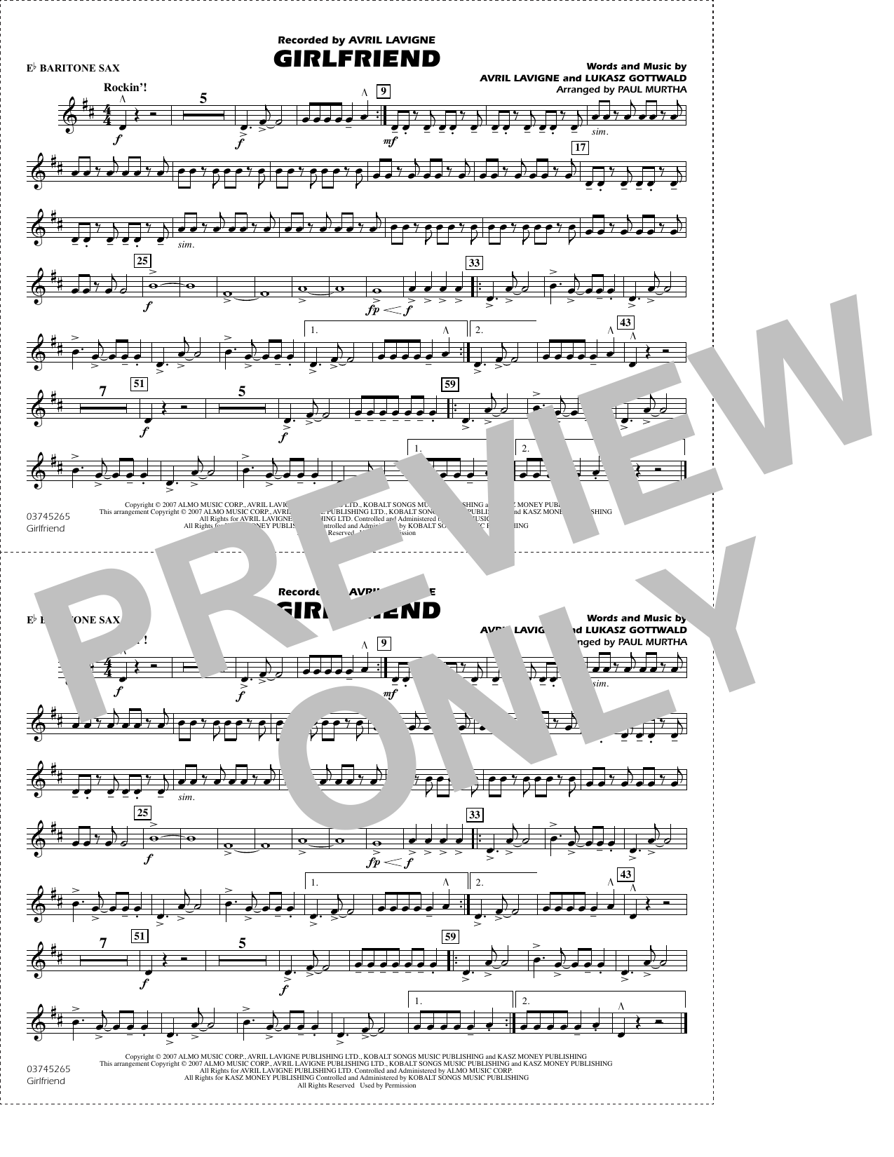 Girlfriend (arr. Paul Murtha) - Eb Baritone Sax