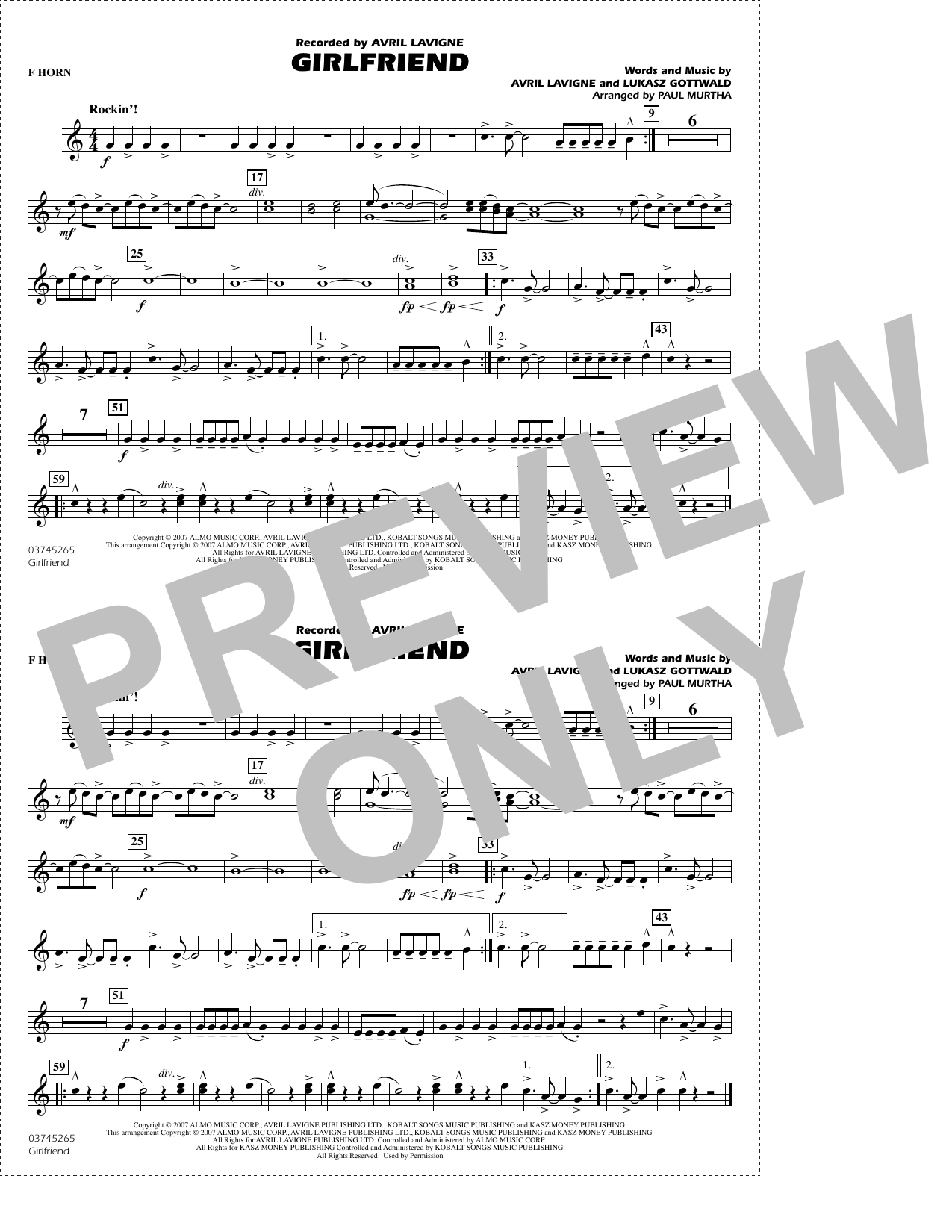Girlfriend (arr. Paul Murtha) - F Horn
