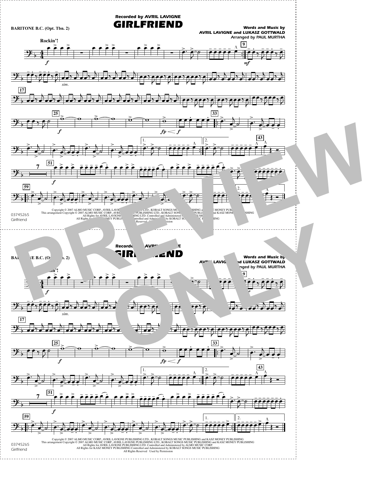 Girlfriend (arr. Paul Murtha) - Baritone B.C. (Opt. Tbn. 2)