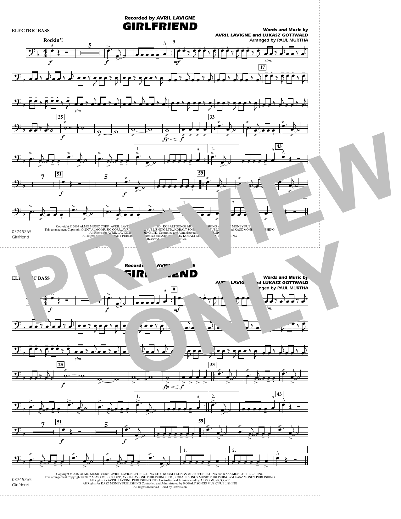 Girlfriend (arr. Paul Murtha) - Electric Bass