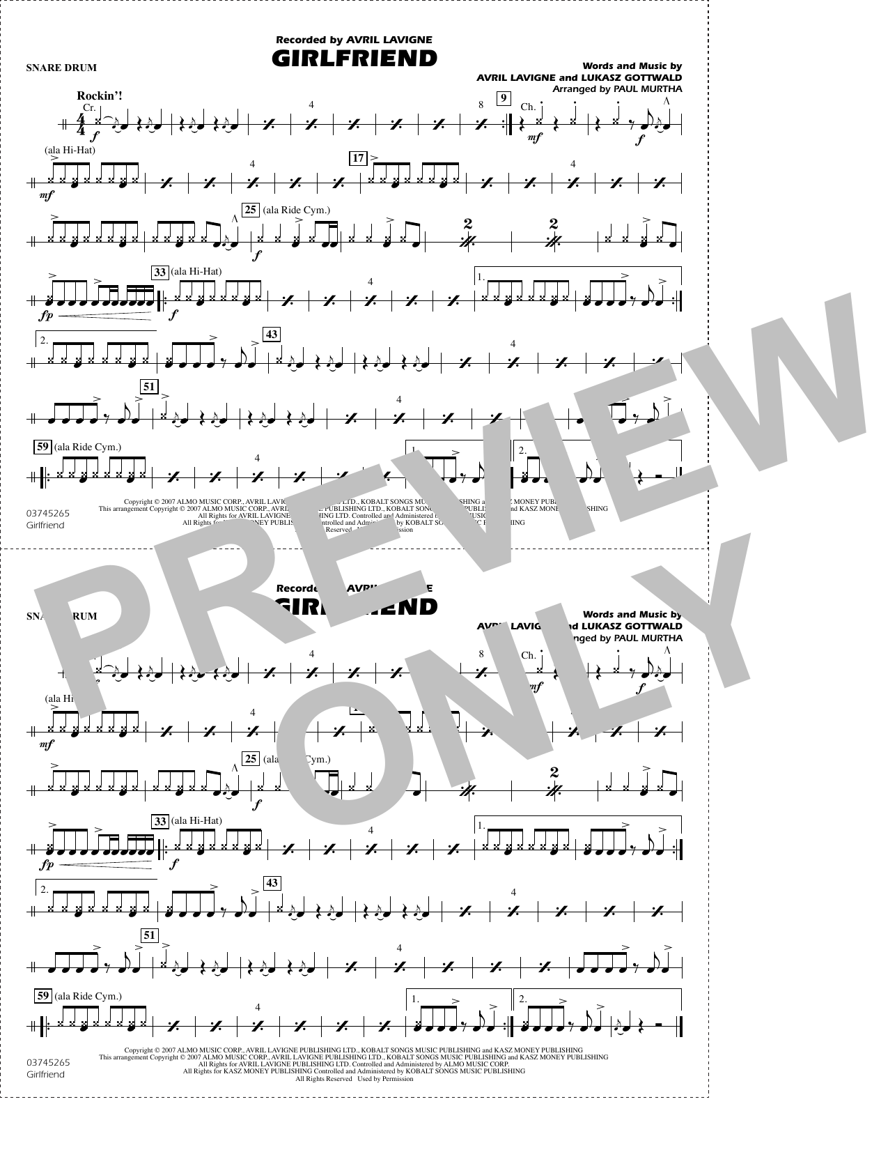 Girlfriend (arr. Paul Murtha) - Snare Drum