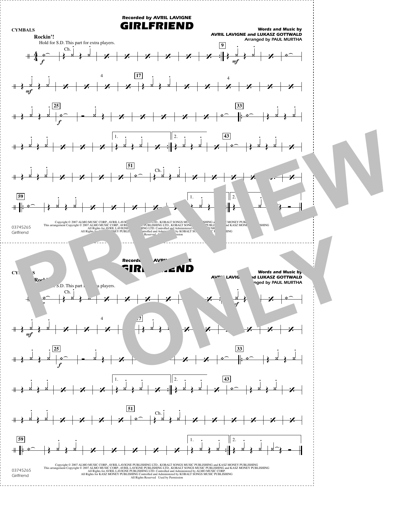 Girlfriend (arr. Paul Murtha) - Cymbals