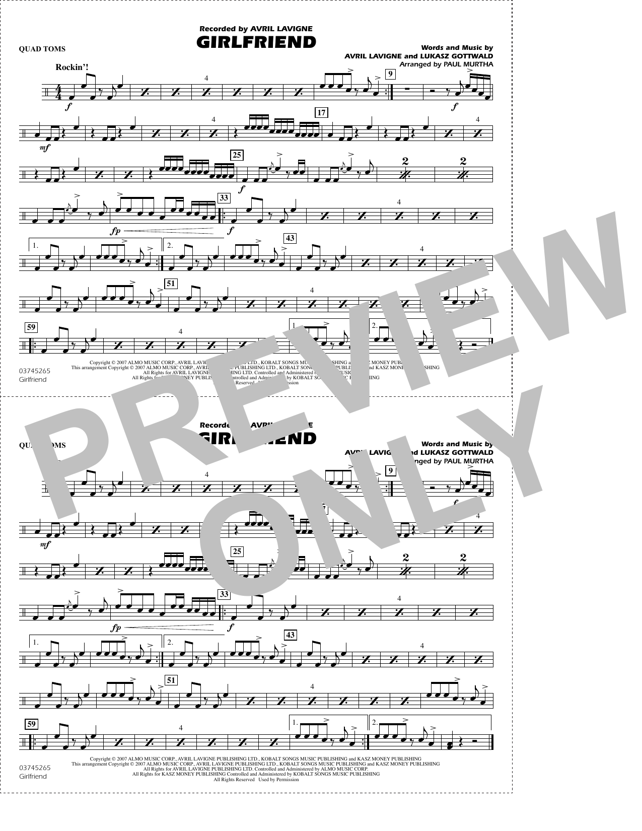 Girlfriend (arr. Paul Murtha) - Quad Toms