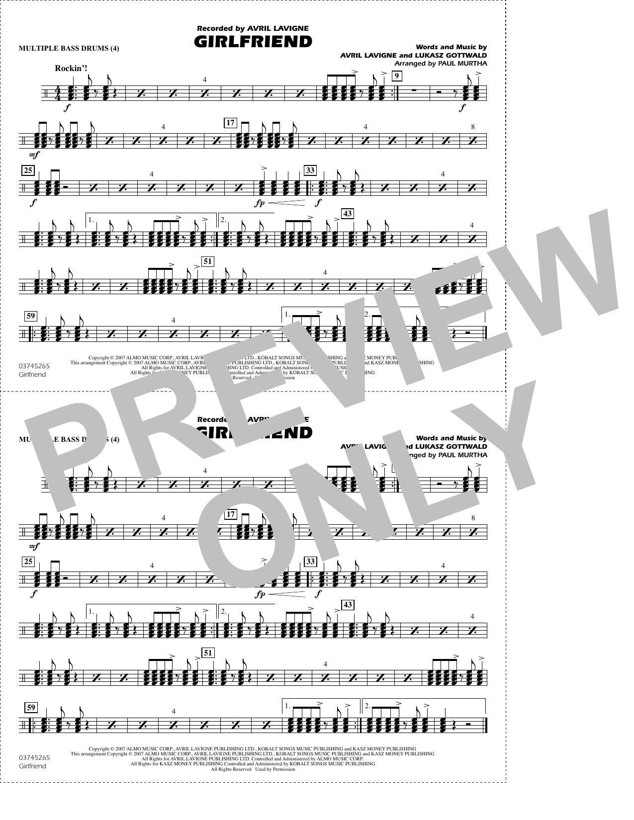 Girlfriend (arr. Paul Murtha) - Multiple Bass Drums