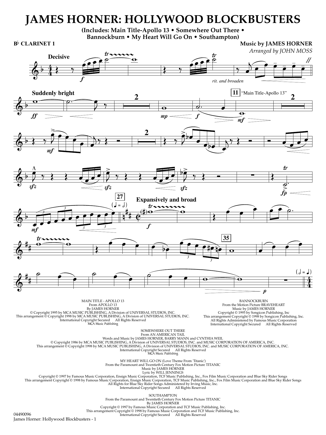 James Horner: Hollywood Blockbusters - Bb Clarinet 1