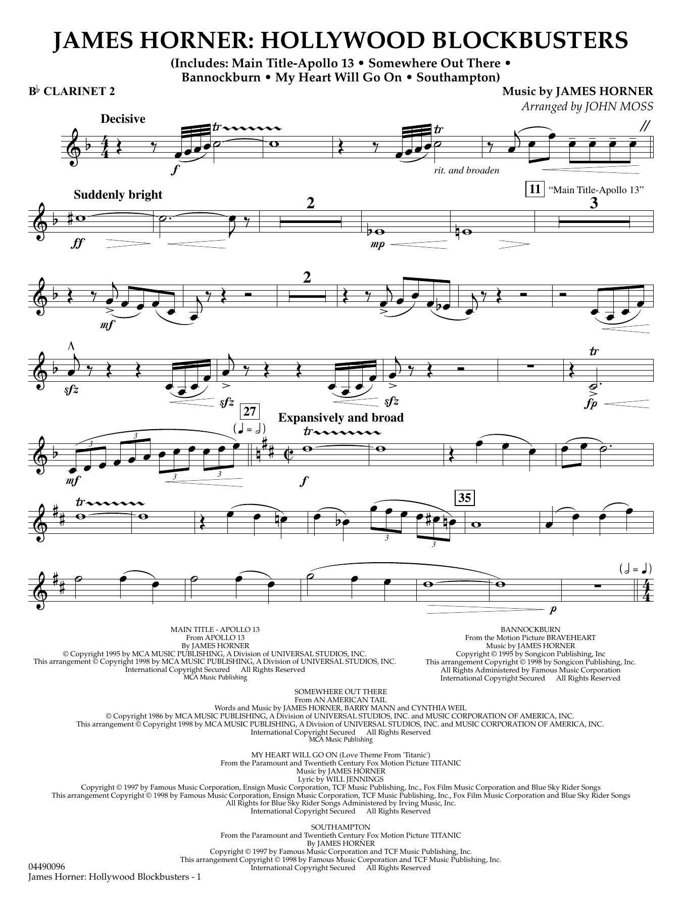 James Horner: Hollywood Blockbusters - Bb Clarinet 2