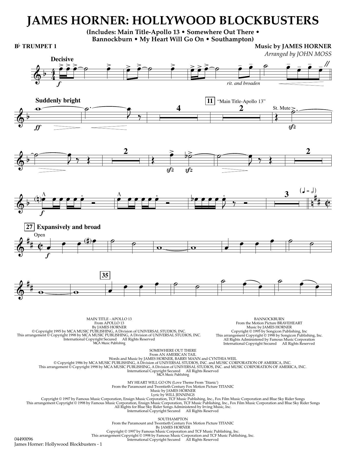 James Horner: Hollywood Blockbusters - Bb Trumpet 1