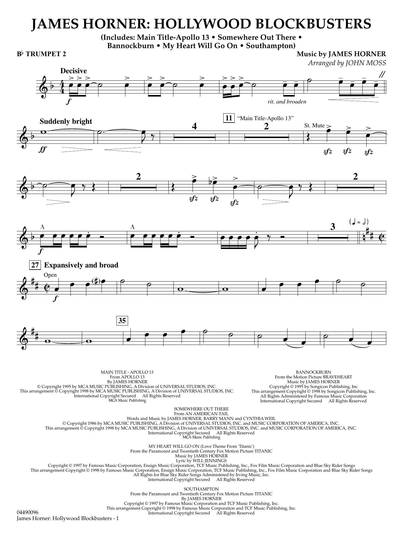 James Horner: Hollywood Blockbusters - Bb Trumpet 2