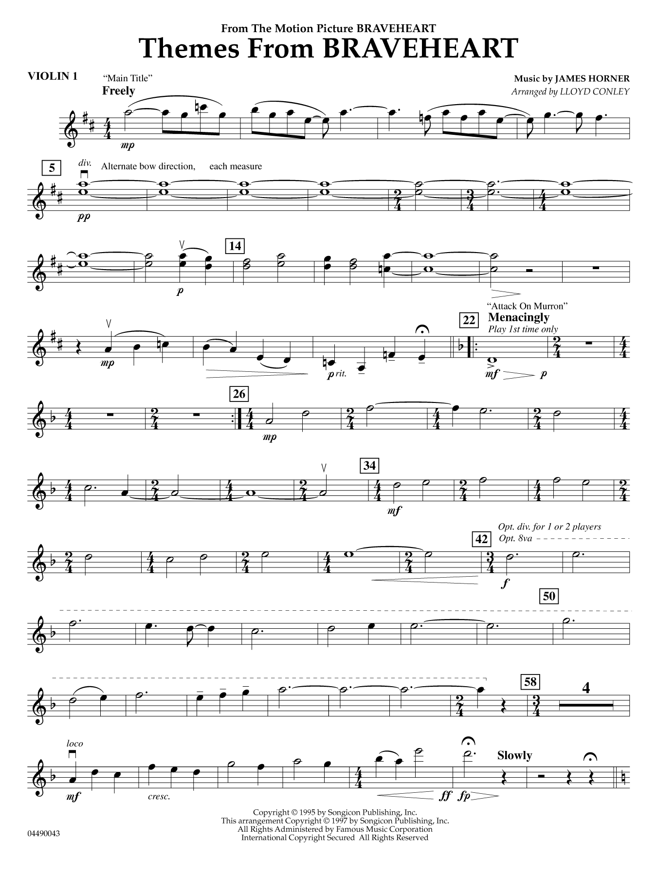 Themes from Braveheart - Violin 1