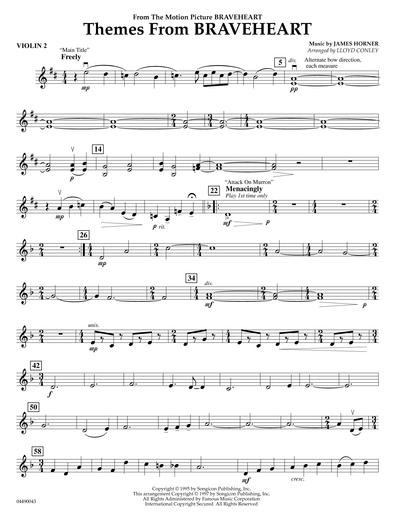 Themes from Braveheart - Violin 2