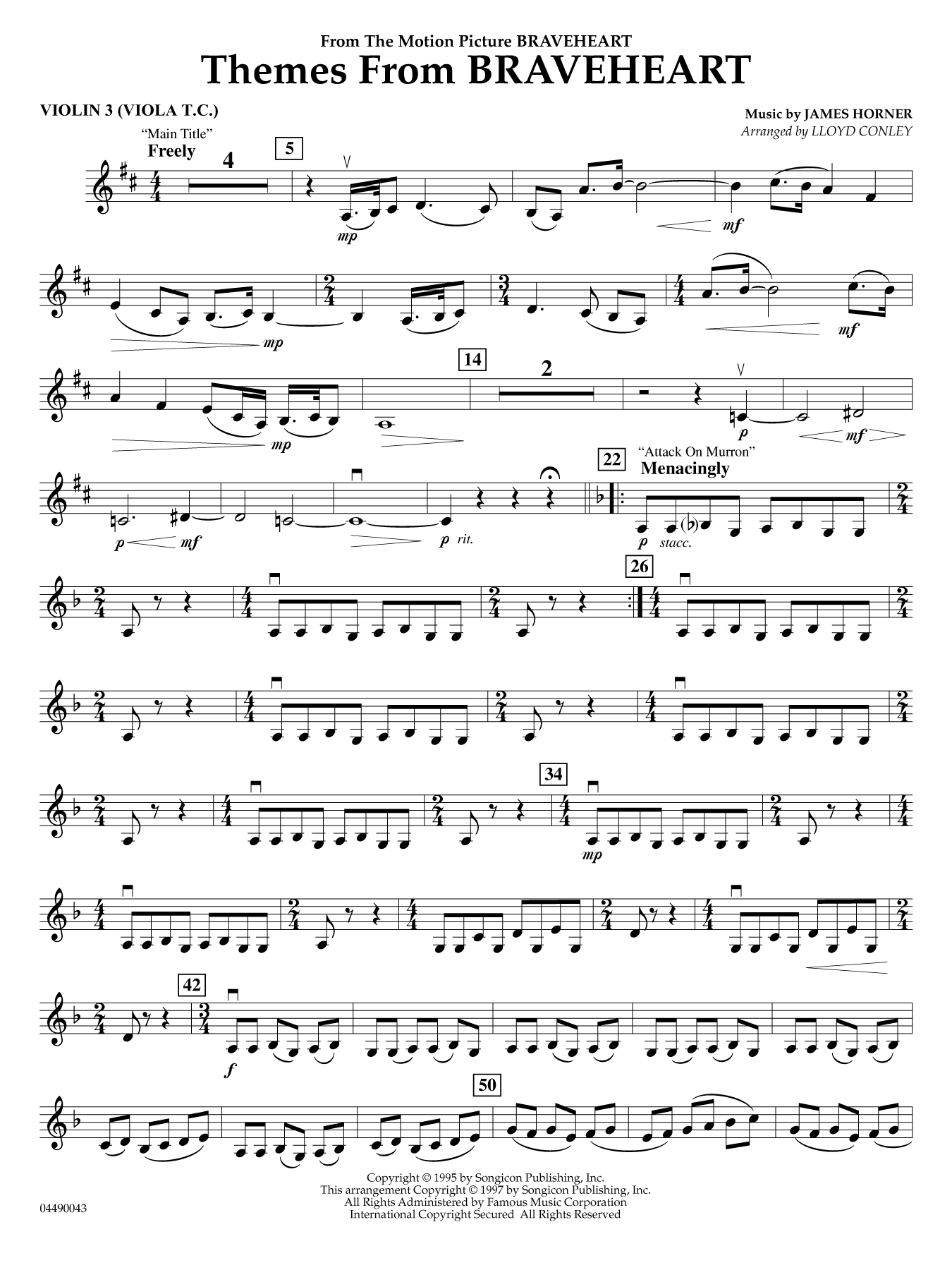 Themes from Braveheart - Violin 3 (Viola T.C.)