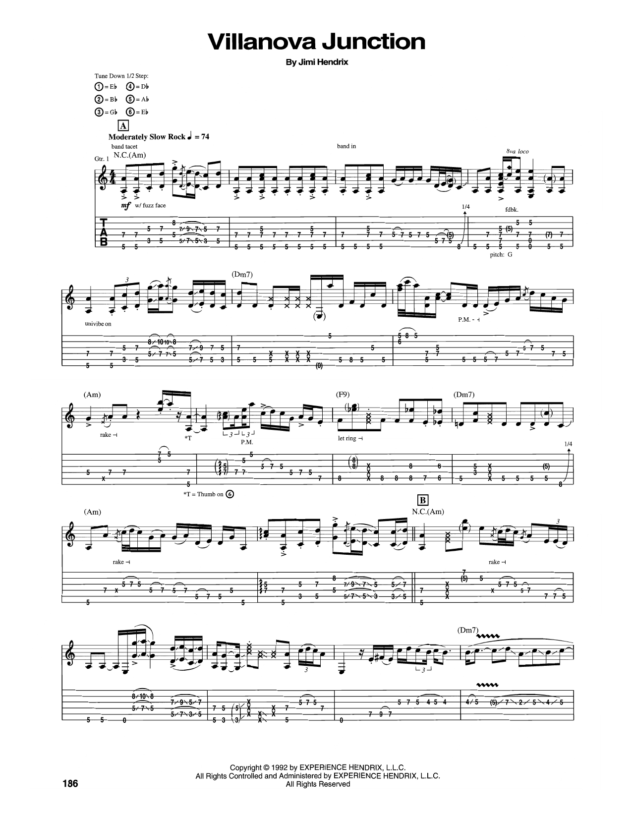 Villanova Junction by Jimi Hendrix Sheet Music for Guitar Tab at
