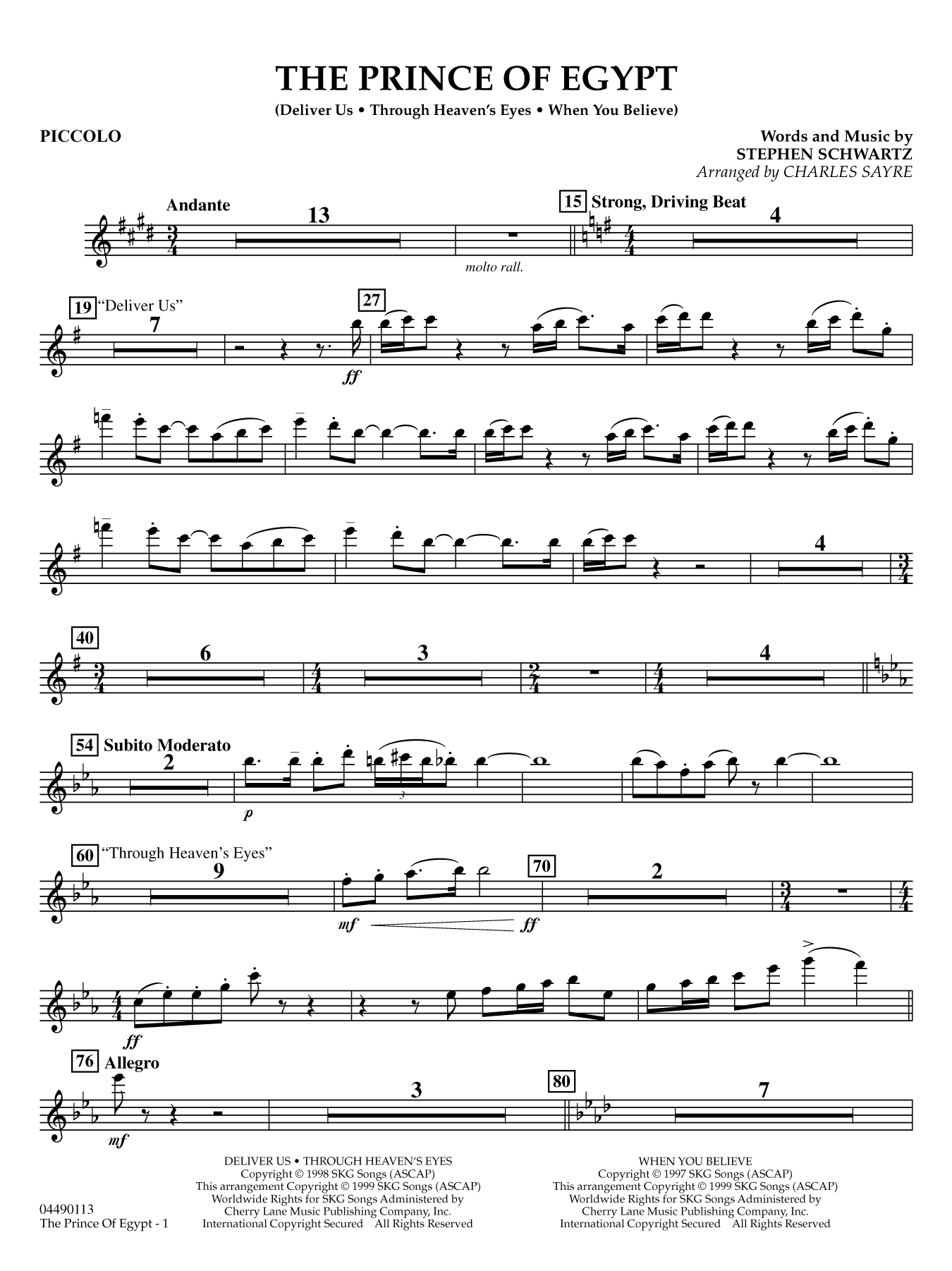 The Prince of Egypt (arr. Charles Sayre) - Piccolo