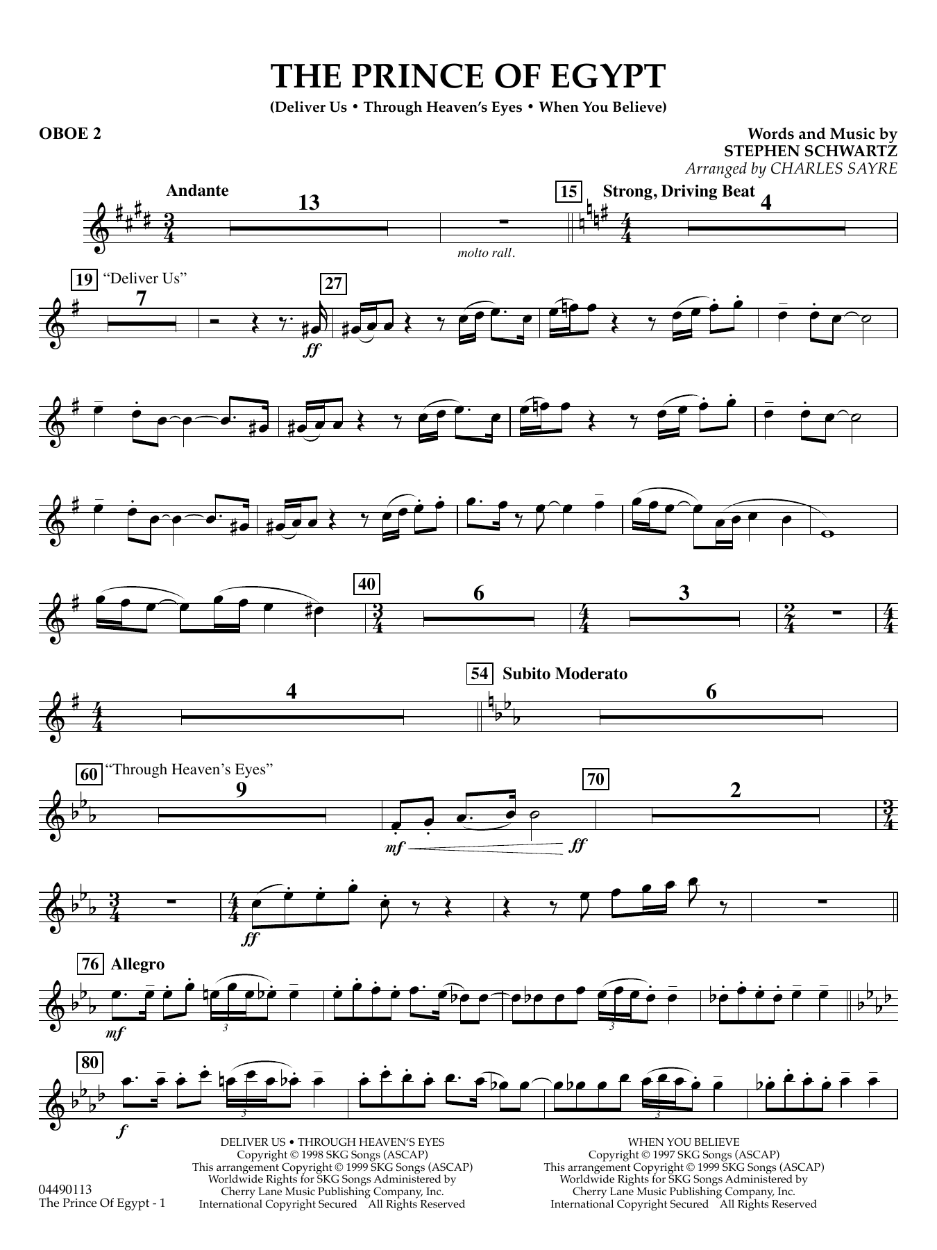 The Prince of Egypt (arr. Charles Sayre) - Oboe 2