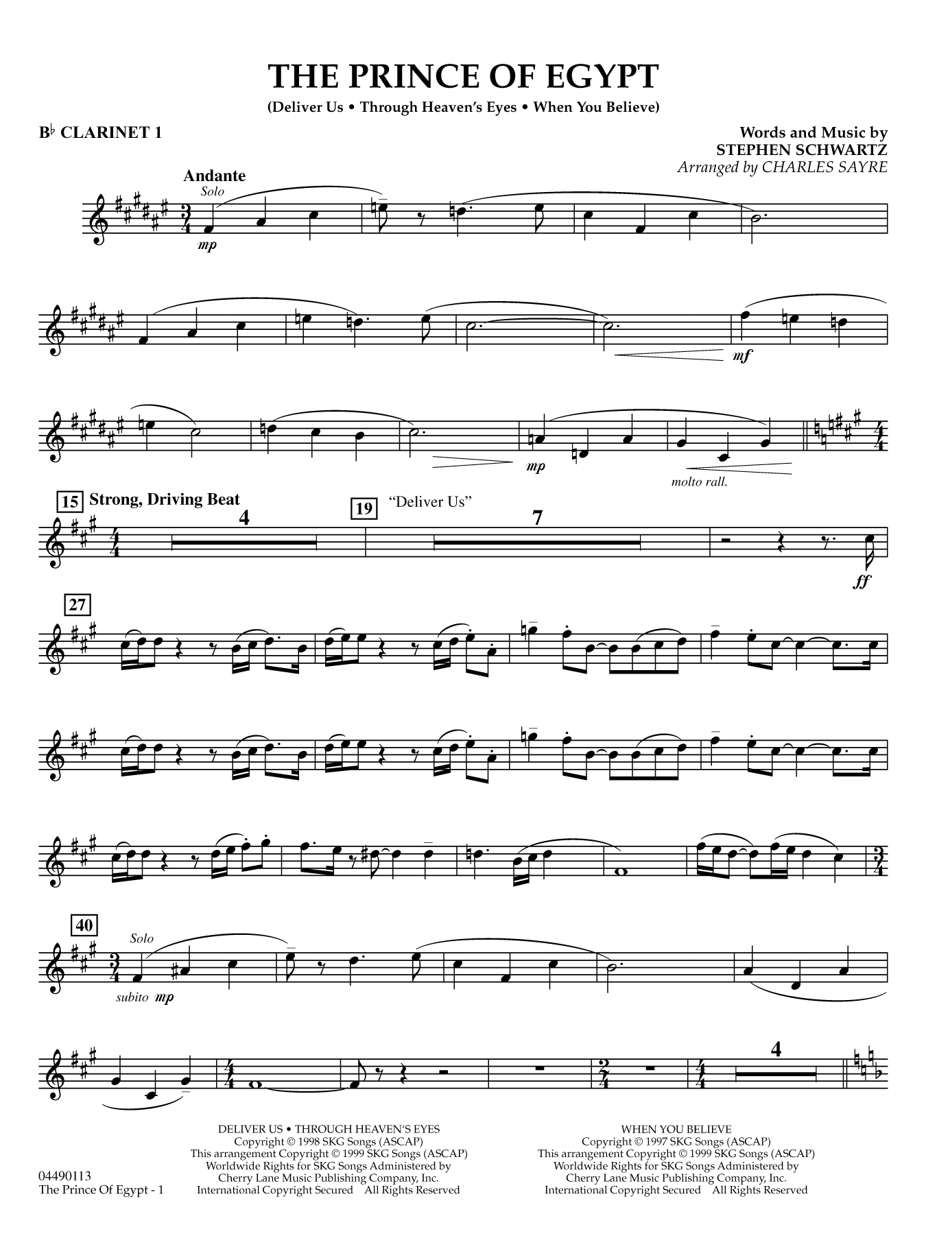 The Prince of Egypt (arr. Charles Sayre) - Bb Clarinet 1