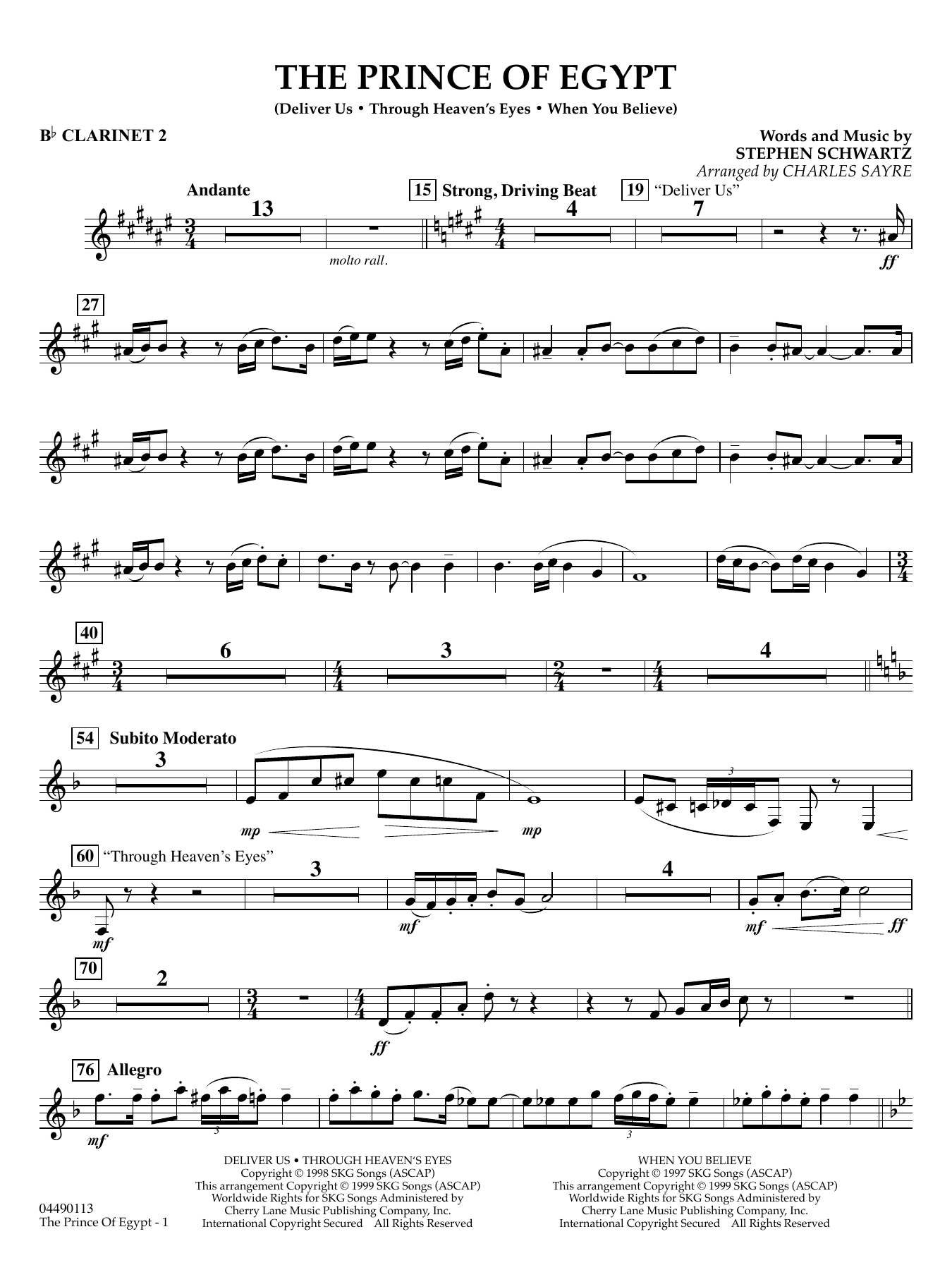 The Prince of Egypt (arr. Charles Sayre) - Bb Clarinet 2