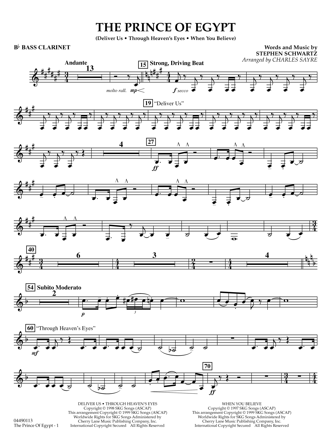 The Prince of Egypt (arr. Charles Sayre) - Bb Bass Clarinet