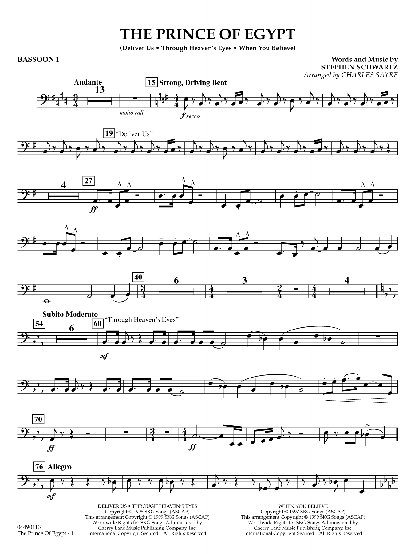 The Prince of Egypt (arr. Charles Sayre) - Bassoon 1