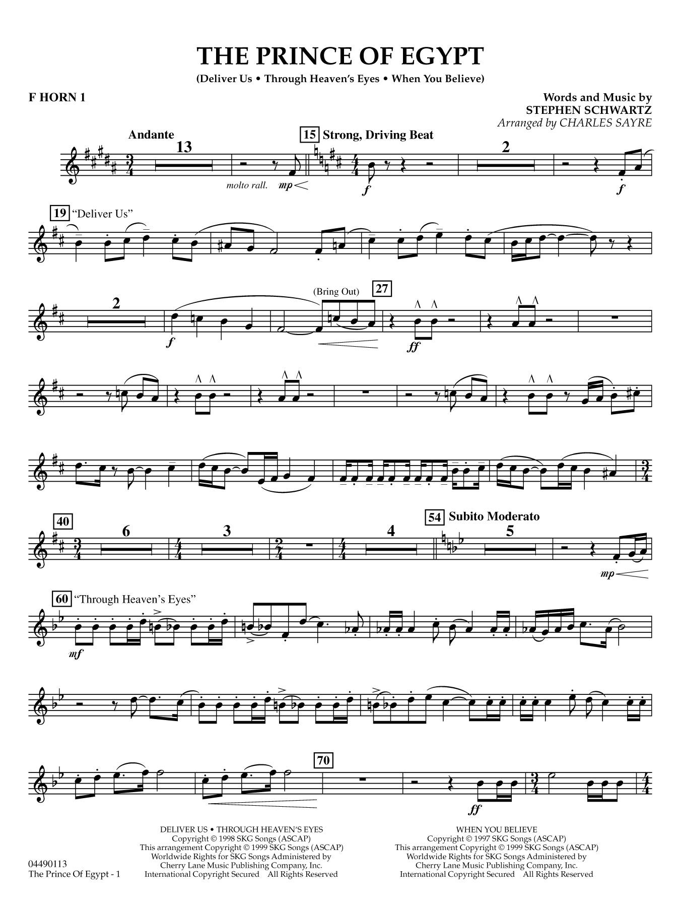 The Prince of Egypt (arr. Charles Sayre) - F Horn 1