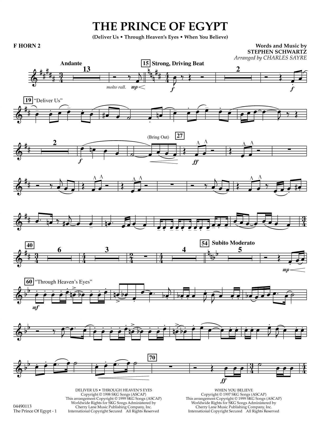 The Prince of Egypt (arr. Charles Sayre) - F Horn 2