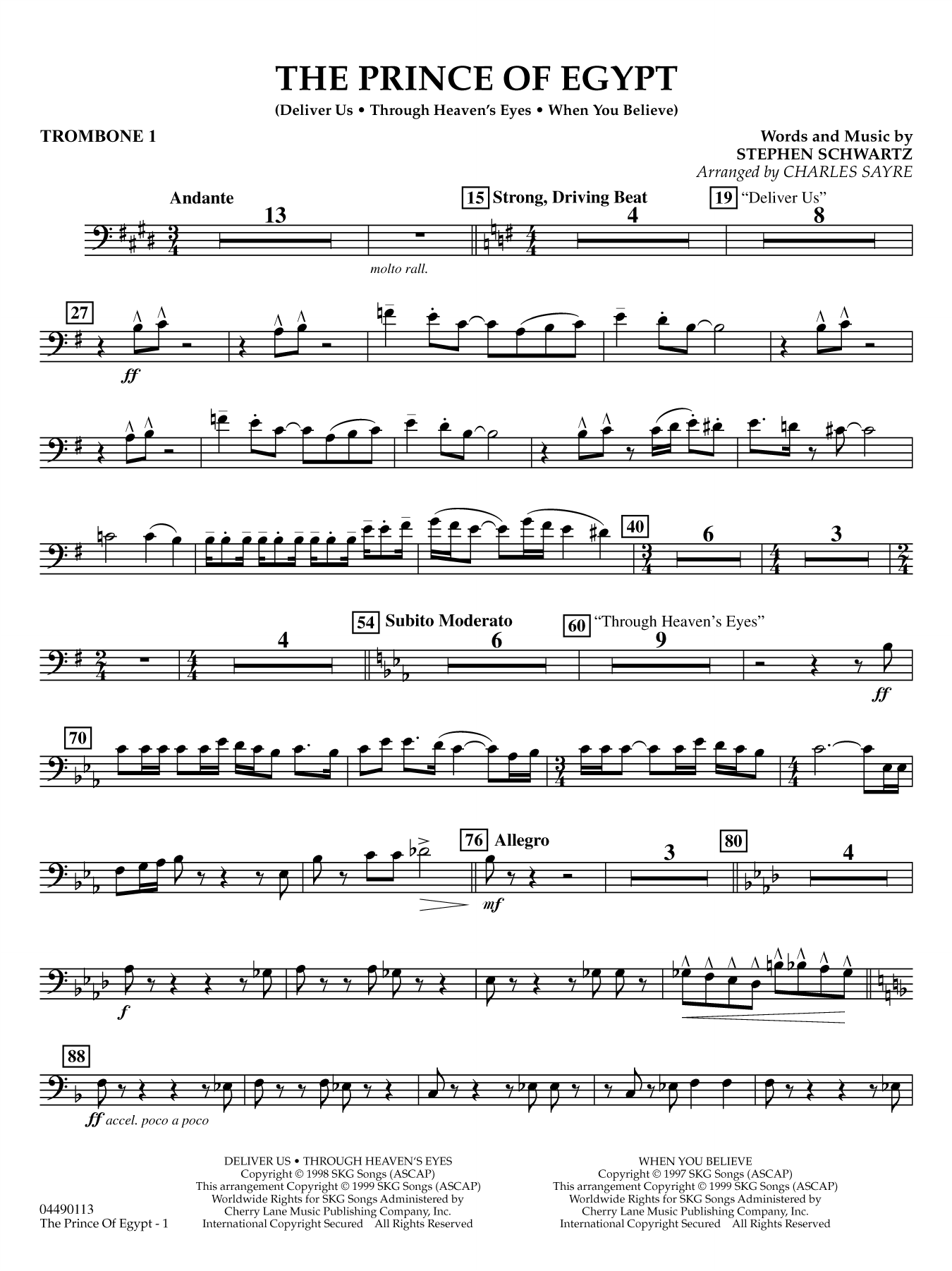 The Prince of Egypt (arr. Charles Sayre) - Trombone 1