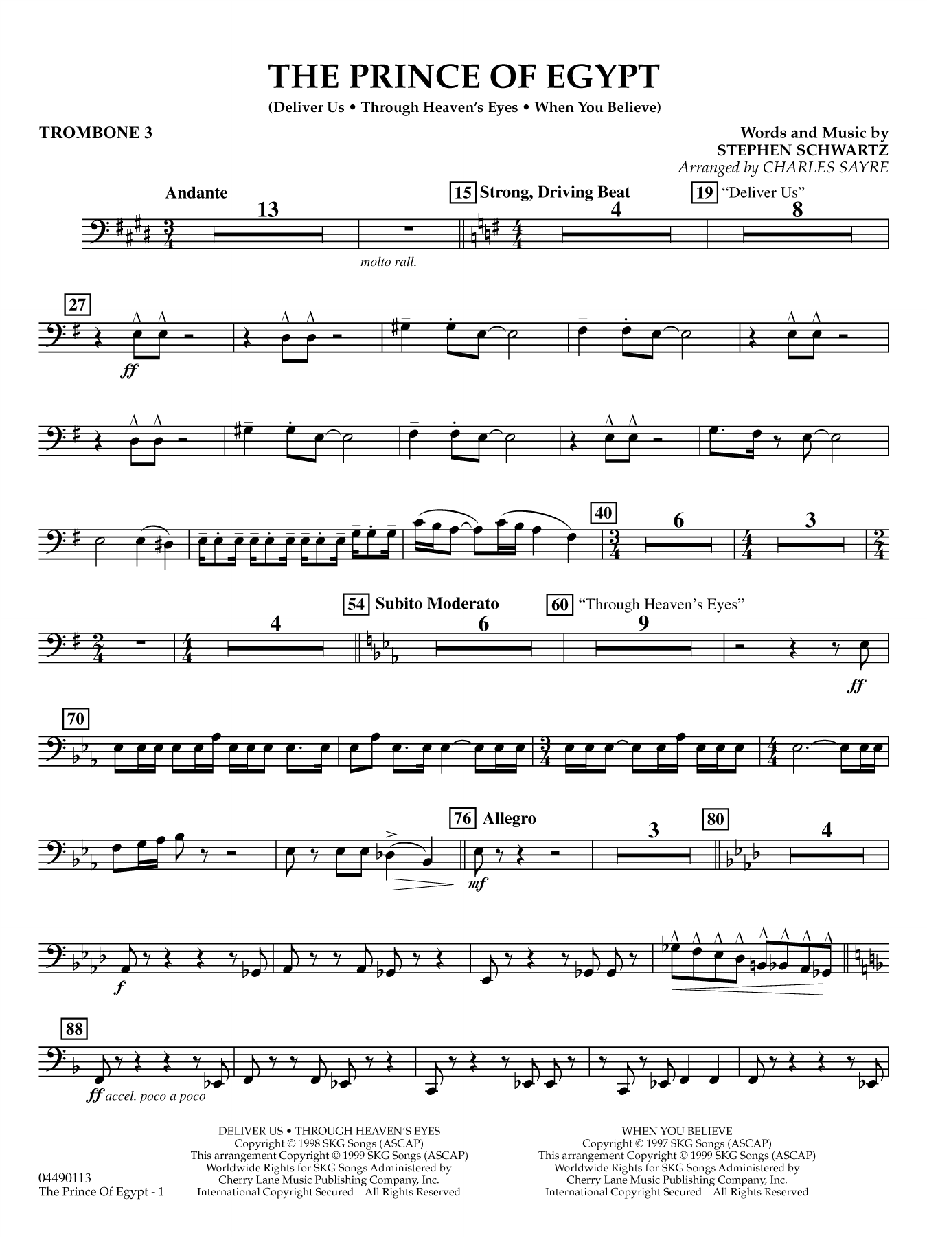The Prince of Egypt (arr. Charles Sayre) - Trombone 3