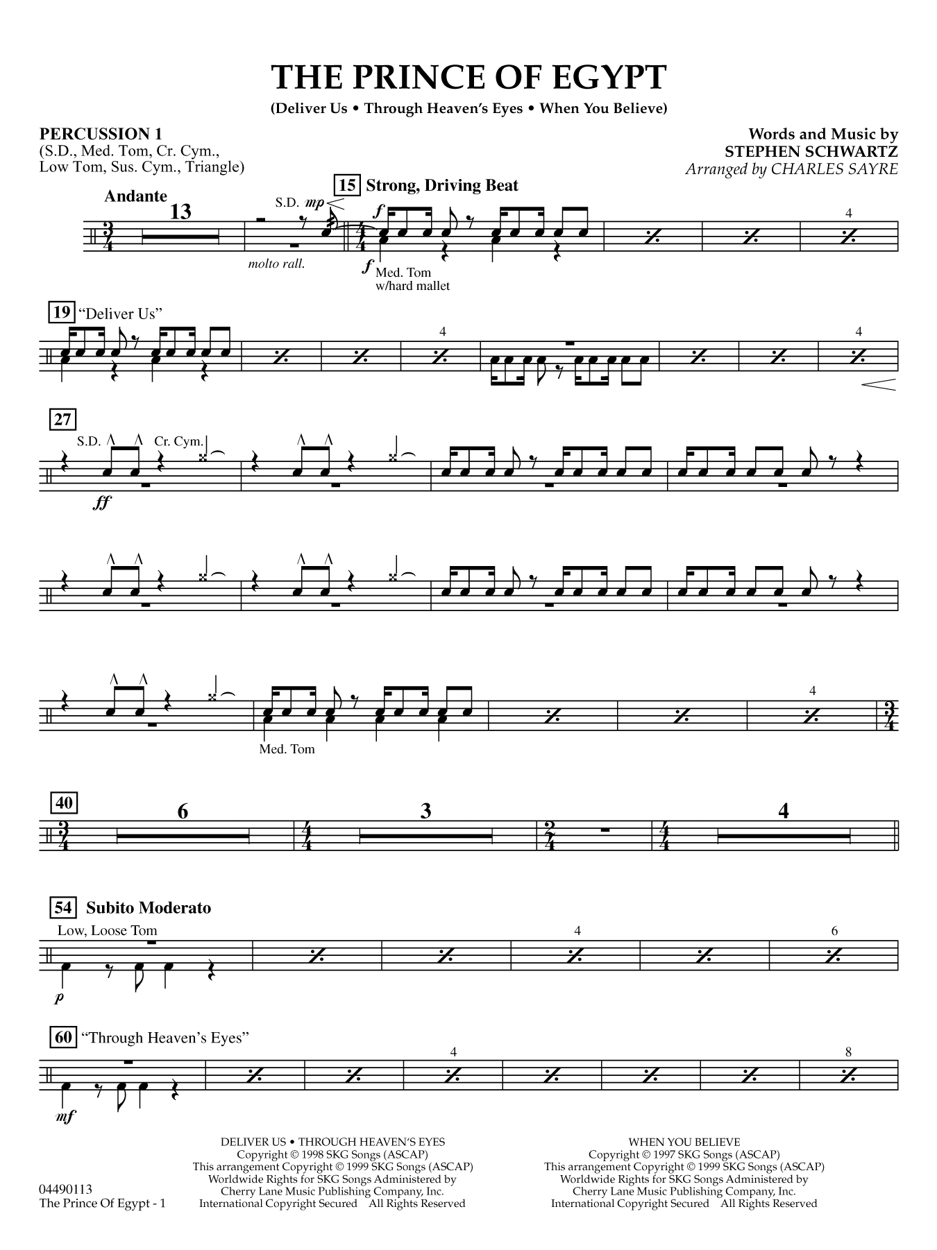 The Prince of Egypt (arr. Charles Sayre) - Percussion 1