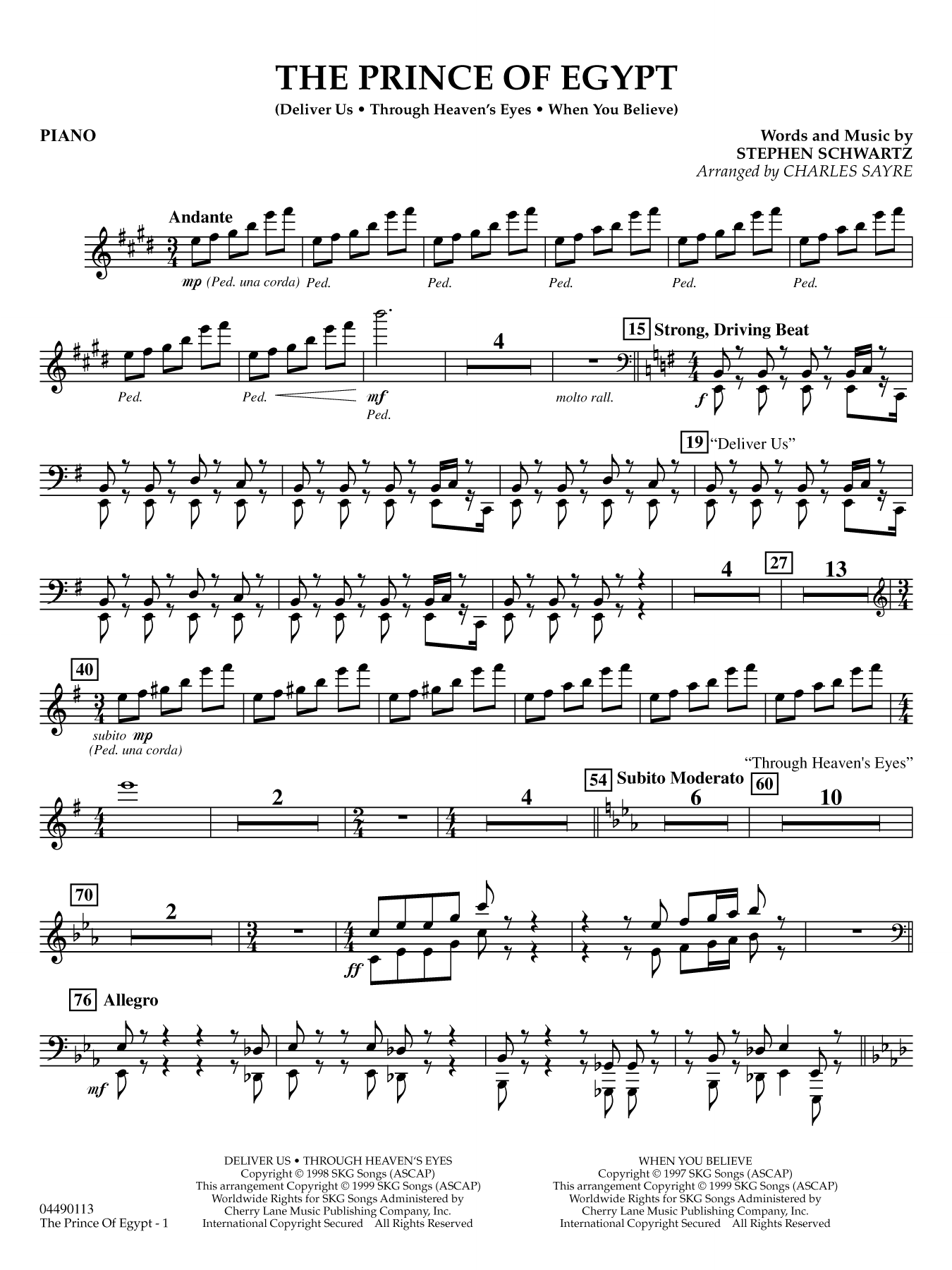The Prince of Egypt (arr. Charles Sayre) - Piano