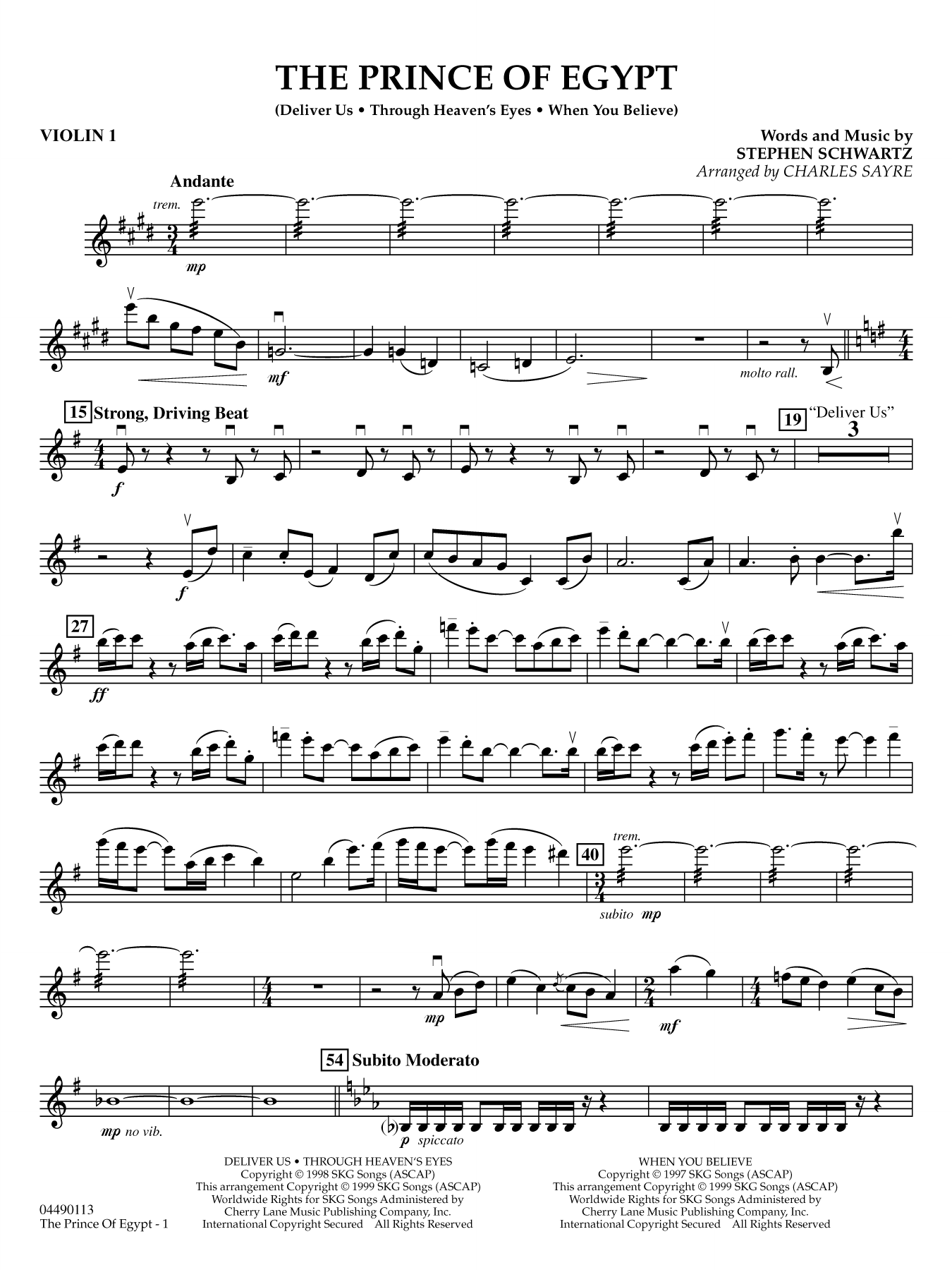 The Prince of Egypt (arr. Charles Sayre) - Violin 1