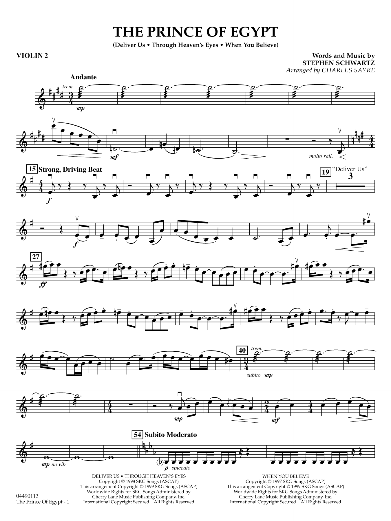 The Prince of Egypt (arr. Charles Sayre) - Violin 2