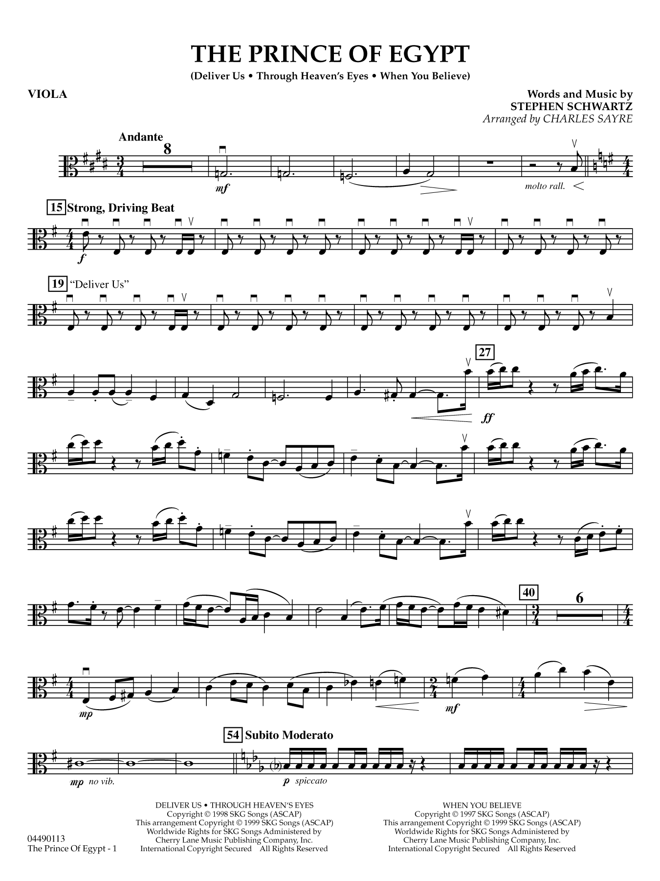 The Prince of Egypt (arr. Charles Sayre) - Viola