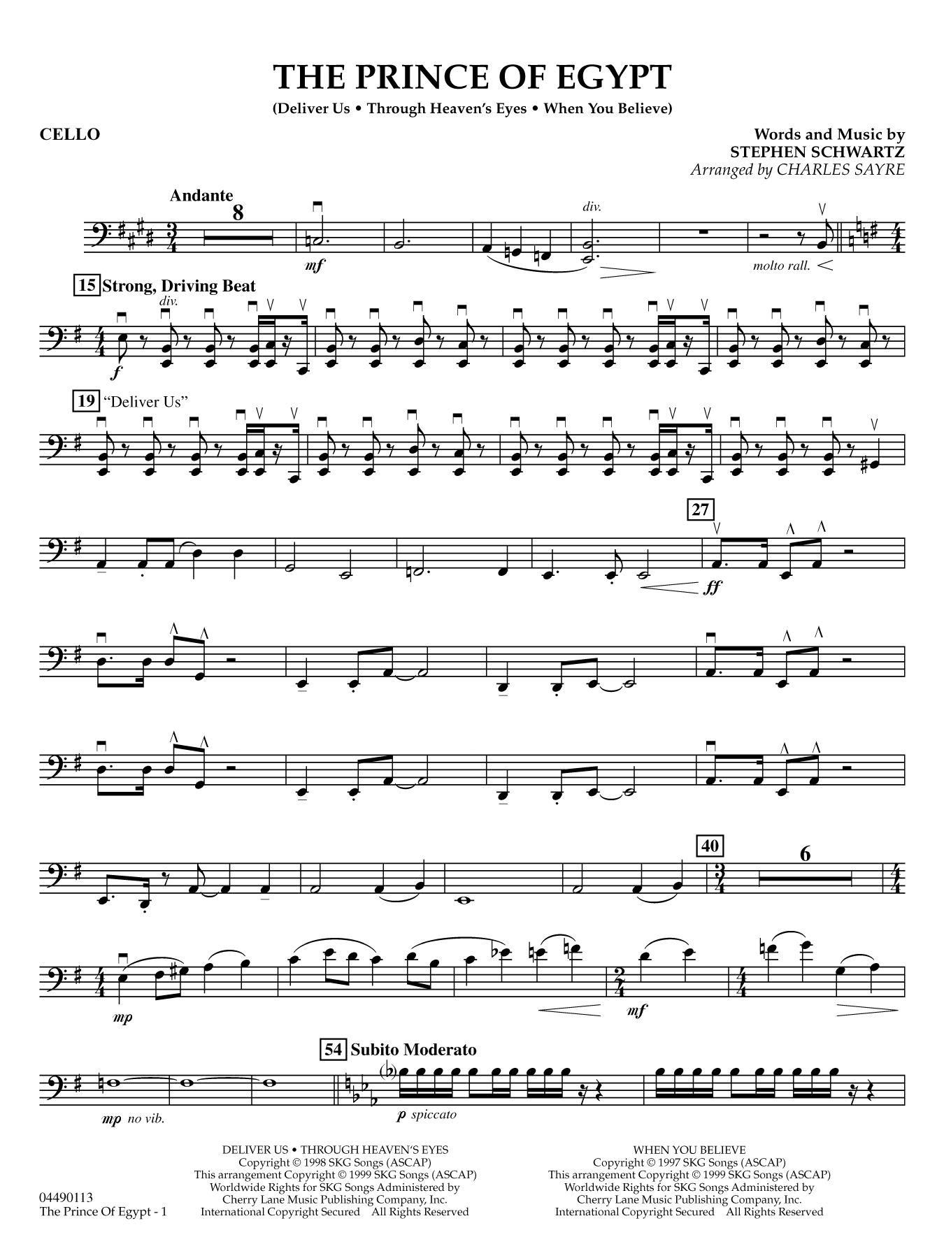The Prince of Egypt (arr. Charles Sayre) - Cello