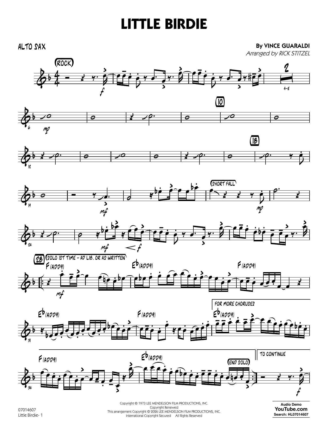 Little Birdie (with Vocal Solo) (arr. Rick Stitzel) - Alto Sax
