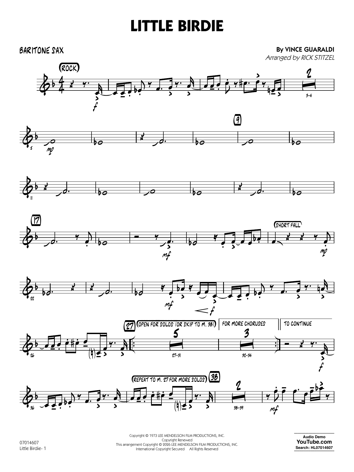 Little Birdie (with Vocal Solo) (arr. Rick Stitzel) - Baritone Sax
