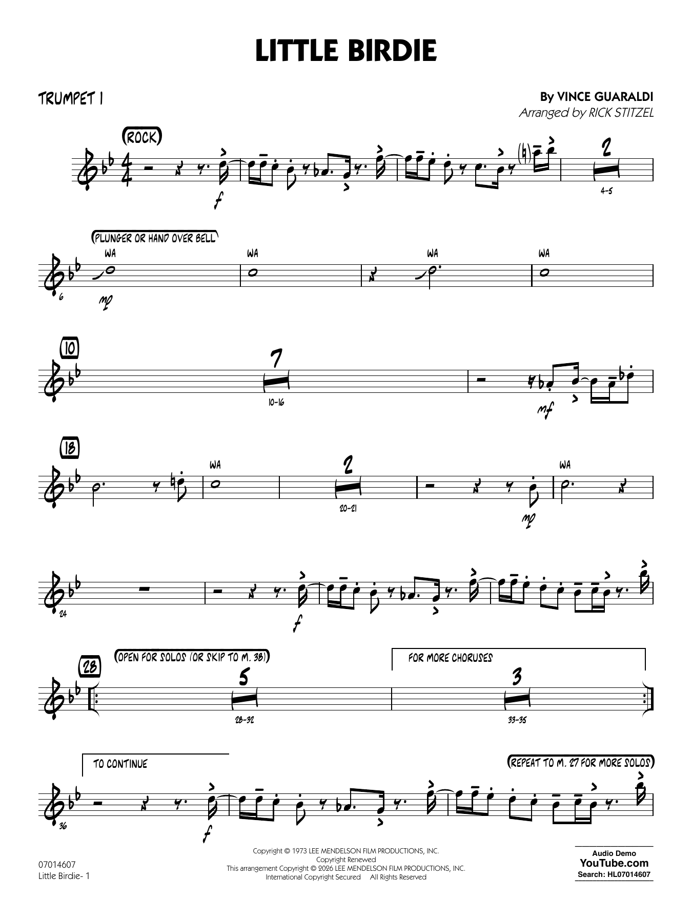 Little Birdie (with Vocal Solo) (arr. Rick Stitzel) - Trumpet 1