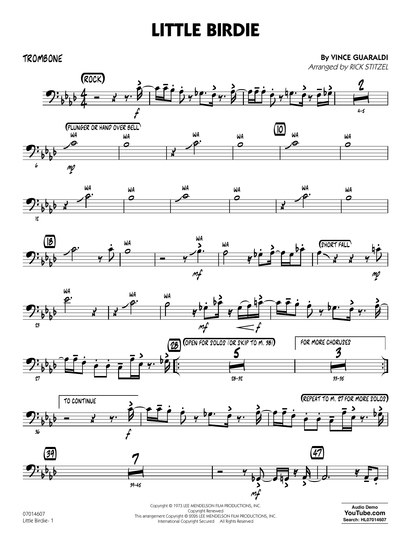 Little Birdie (with Vocal Solo) (arr. Rick Stitzel) - Trombone