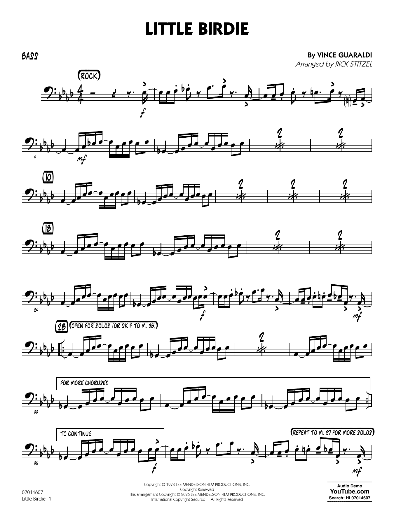 Little Birdie (with Vocal Solo) (arr. Rick Stitzel) - Bass
