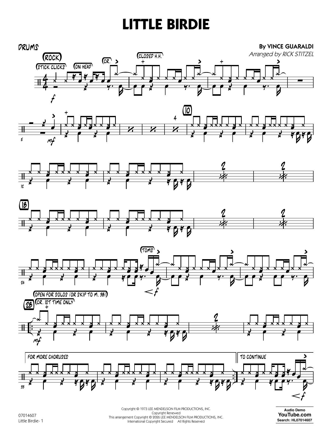 Little Birdie (with Vocal Solo) (arr. Rick Stitzel) - Drums