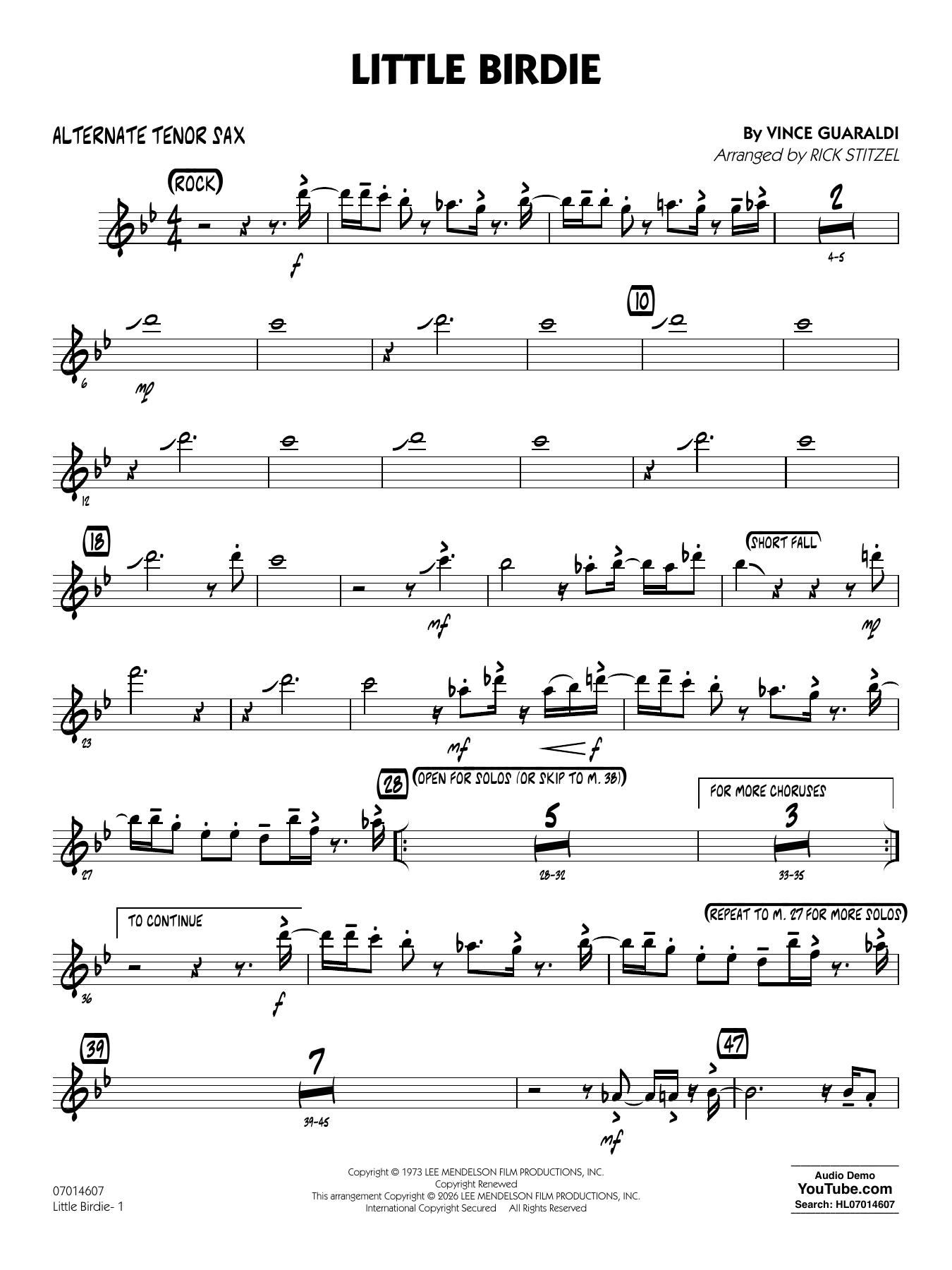 Little Birdie (with Vocal Solo) (arr. Rick Stitzel) - Alternate Tenor Sax