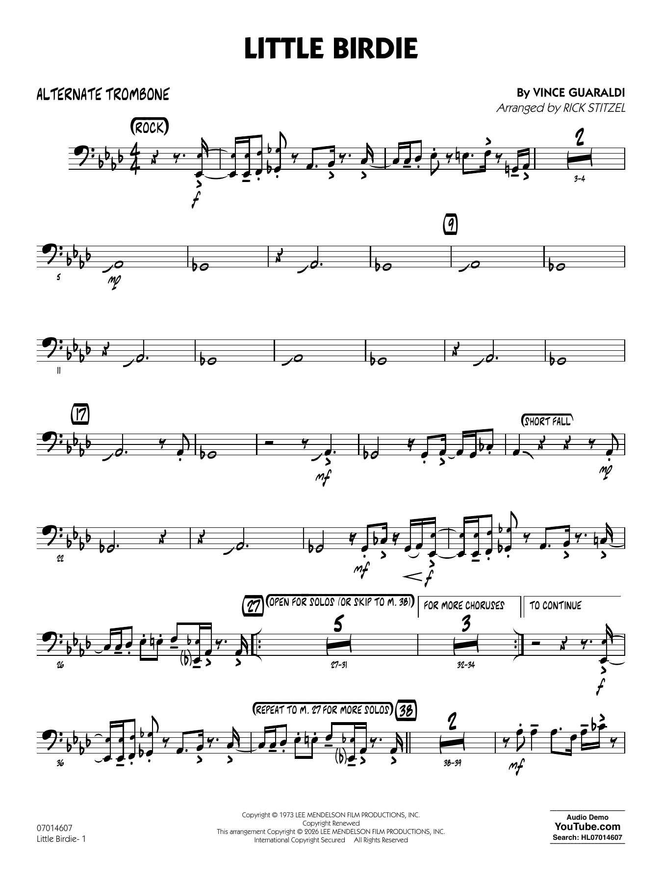 Little Birdie (with Vocal Solo) (arr. Rick Stitzel) - Alternate Trombone