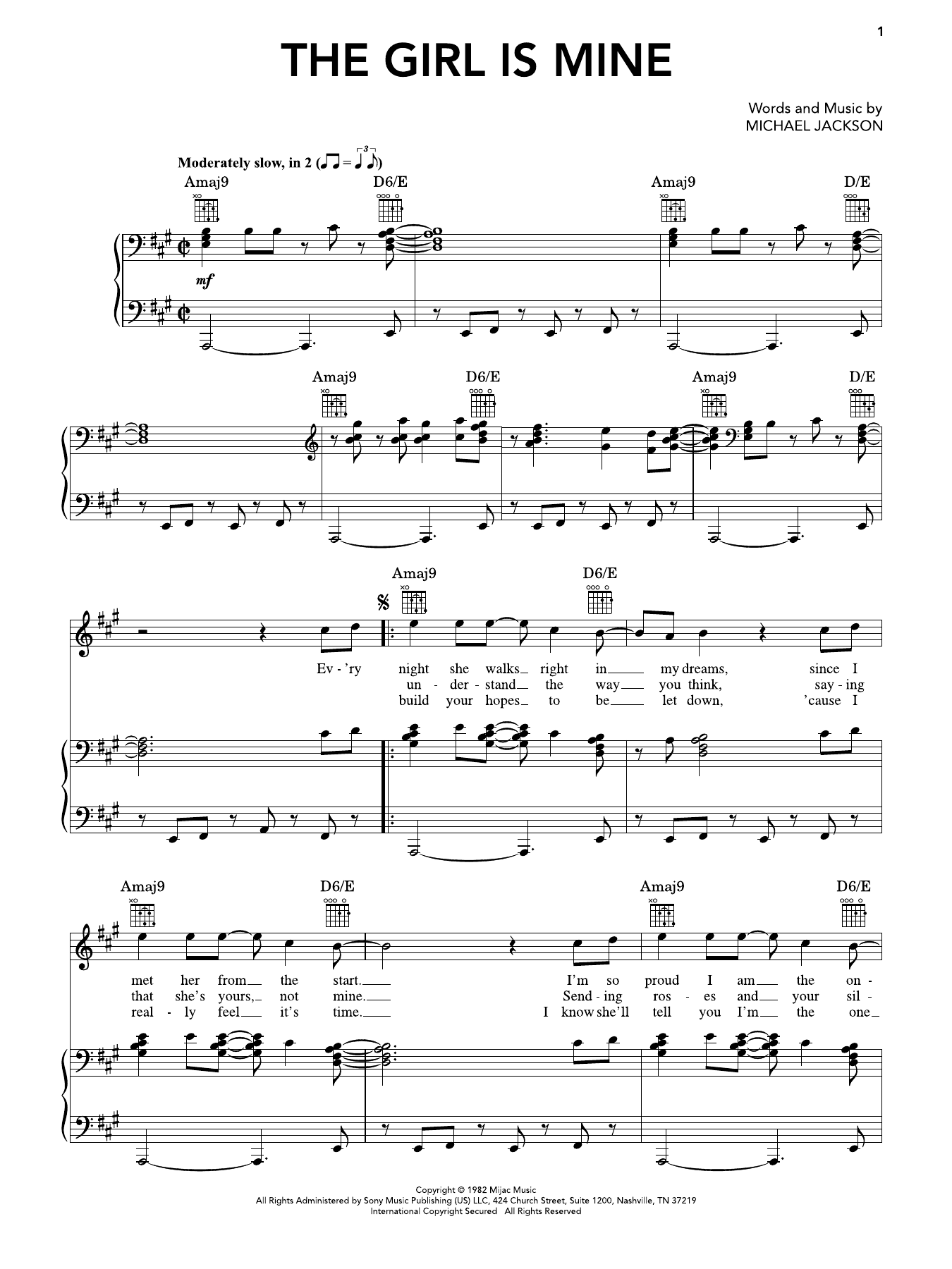 The Girl Is Mine: Piano/Vocal/Guitar Sheet