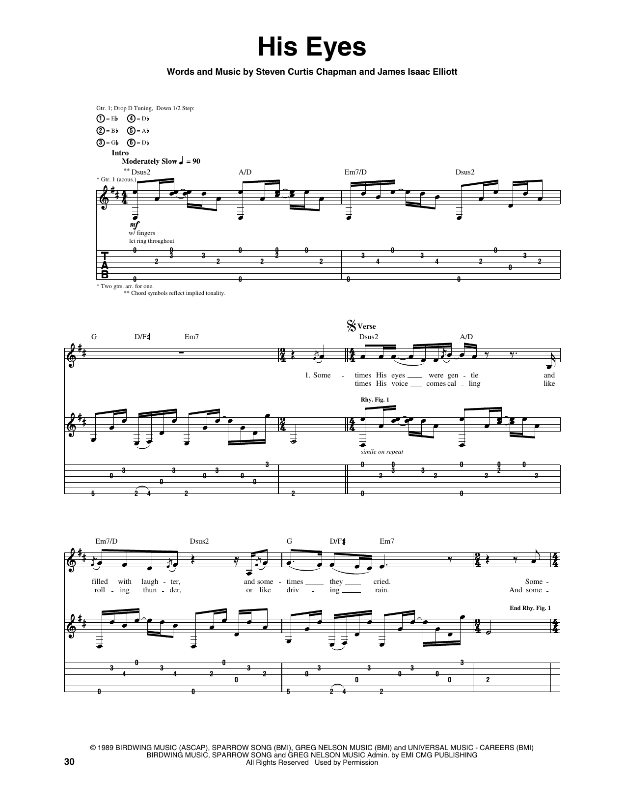 His Eyes: Guitar Tab