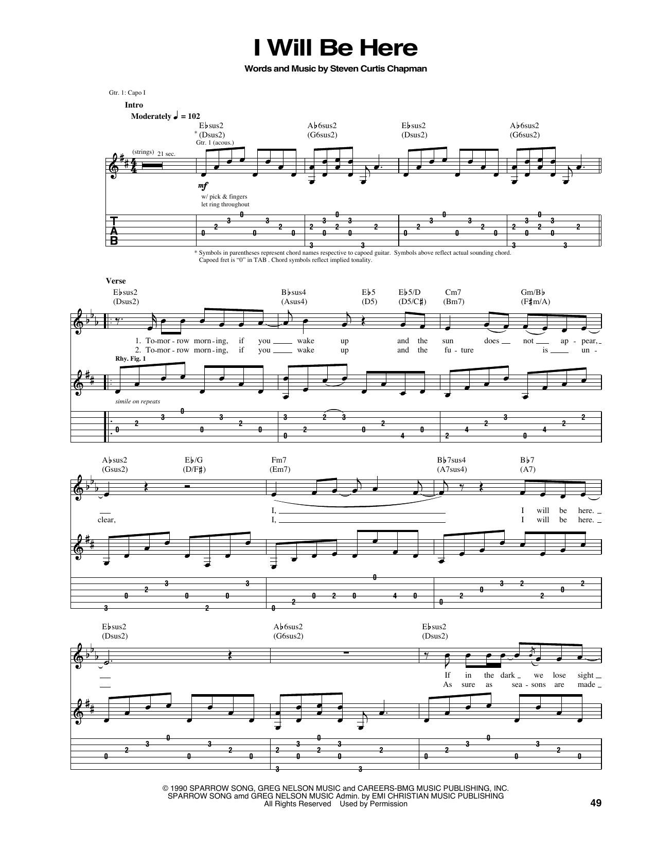 I Will Be Here: Guitar Tab