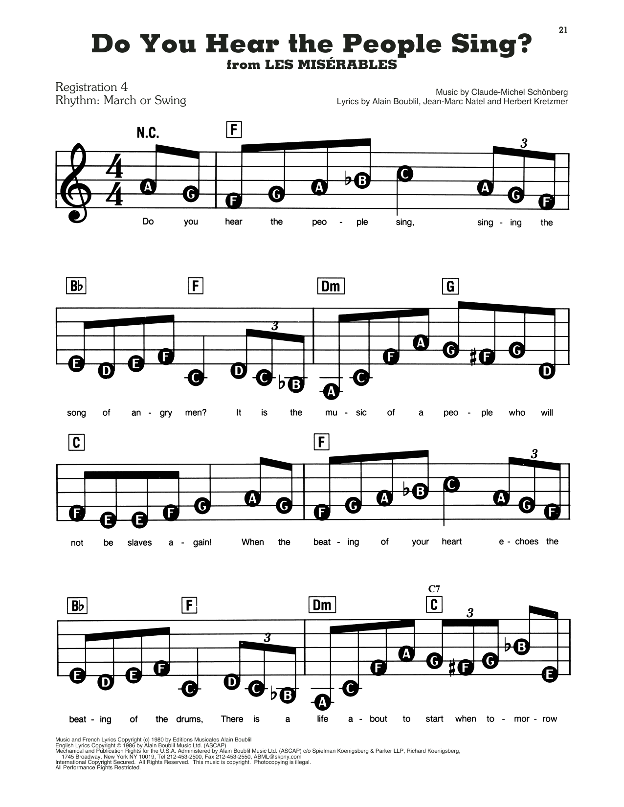 Do You Hear The People Sing? (from Les Miserables): E-Z Play Today