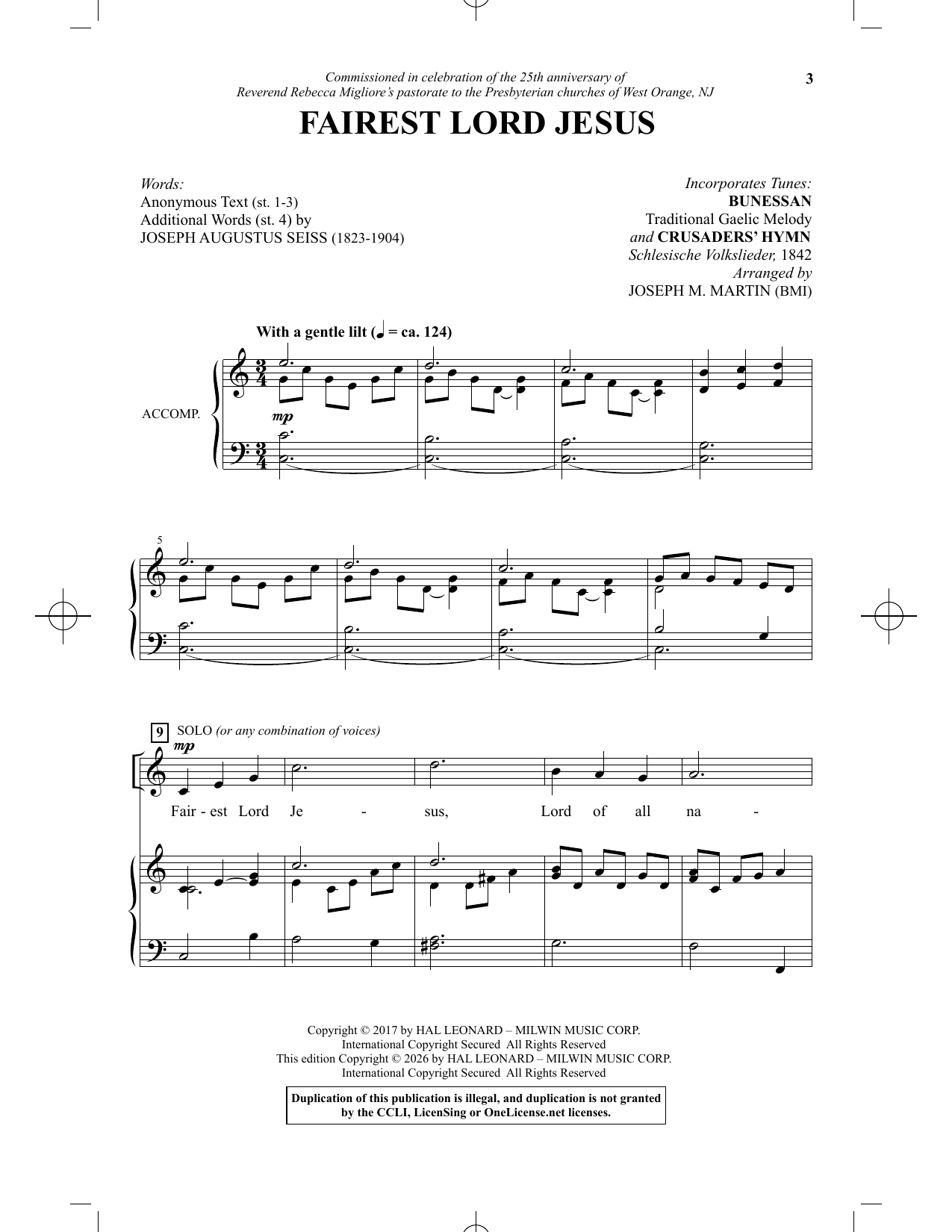 Fairest Lord Jesus – Tunes: Bunessan and Crusaders', Anonymous, Joseph Seiss, Hymn – Notenvorschau