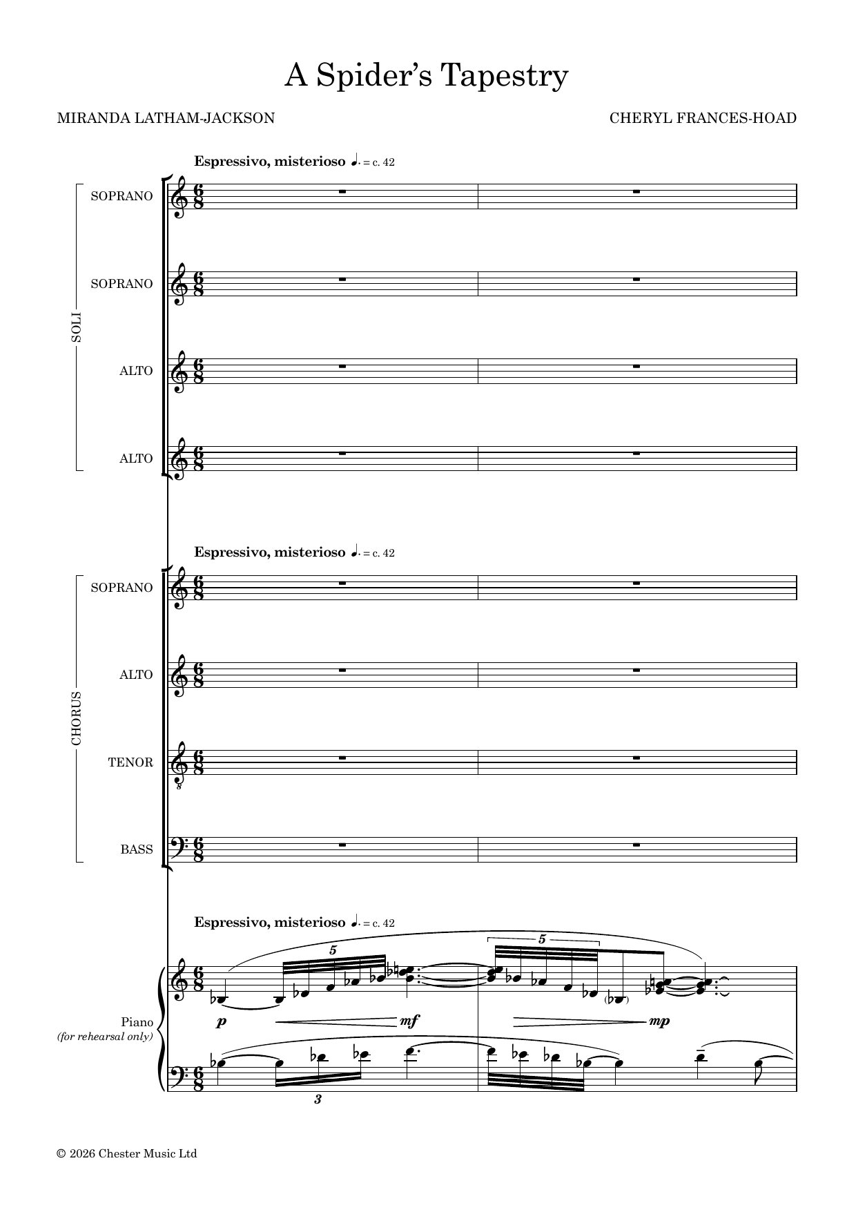 A Spider's Tapestry (for SSAA Soli, SATB Choir and Saxophone Quartet) (Vocal Score) – Cheryl Frances-Hoad – Notenvorschau