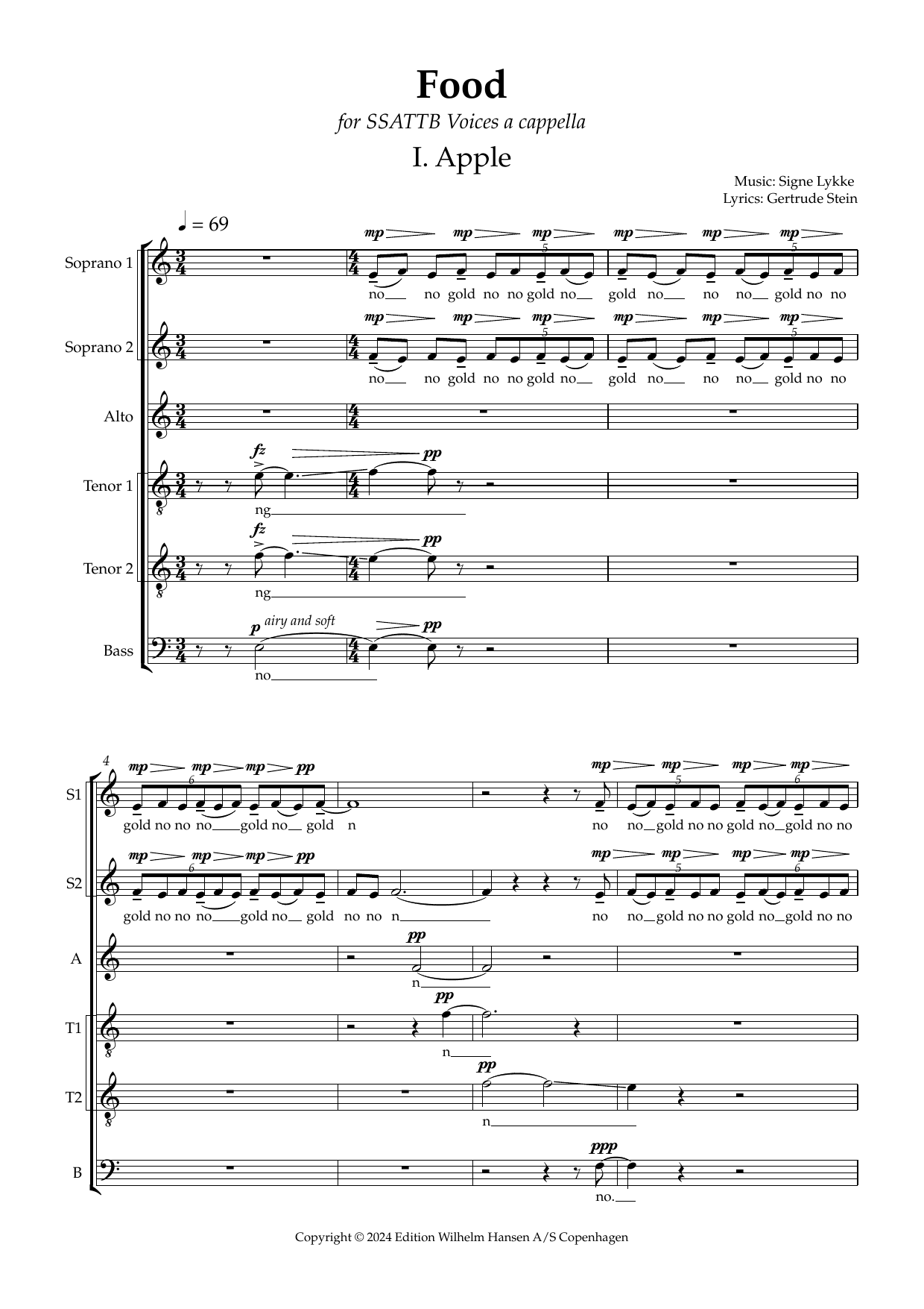 Food (for voices a cappella) – Signe Lykke – Notenvorschau
