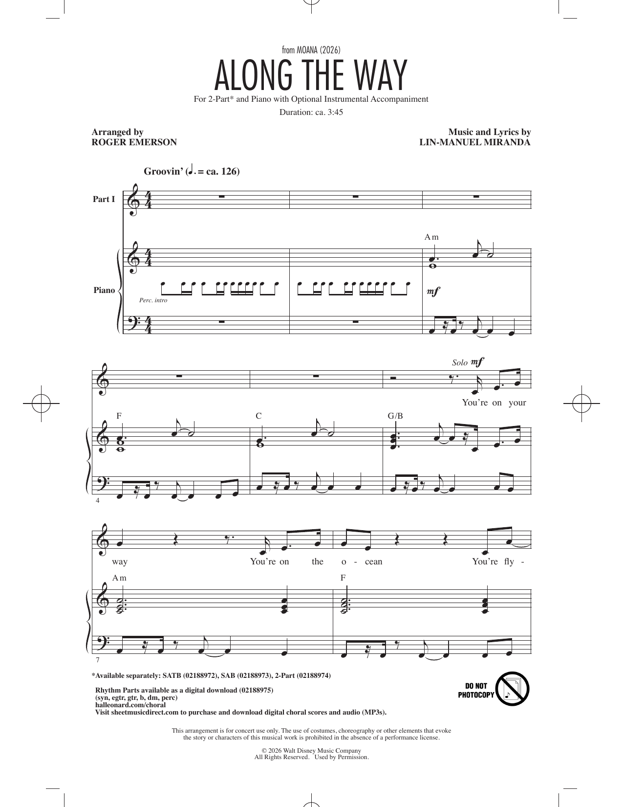Along The Way (from Moana 2) (arr. Roger Emerson): 2-Part Choral Octavo