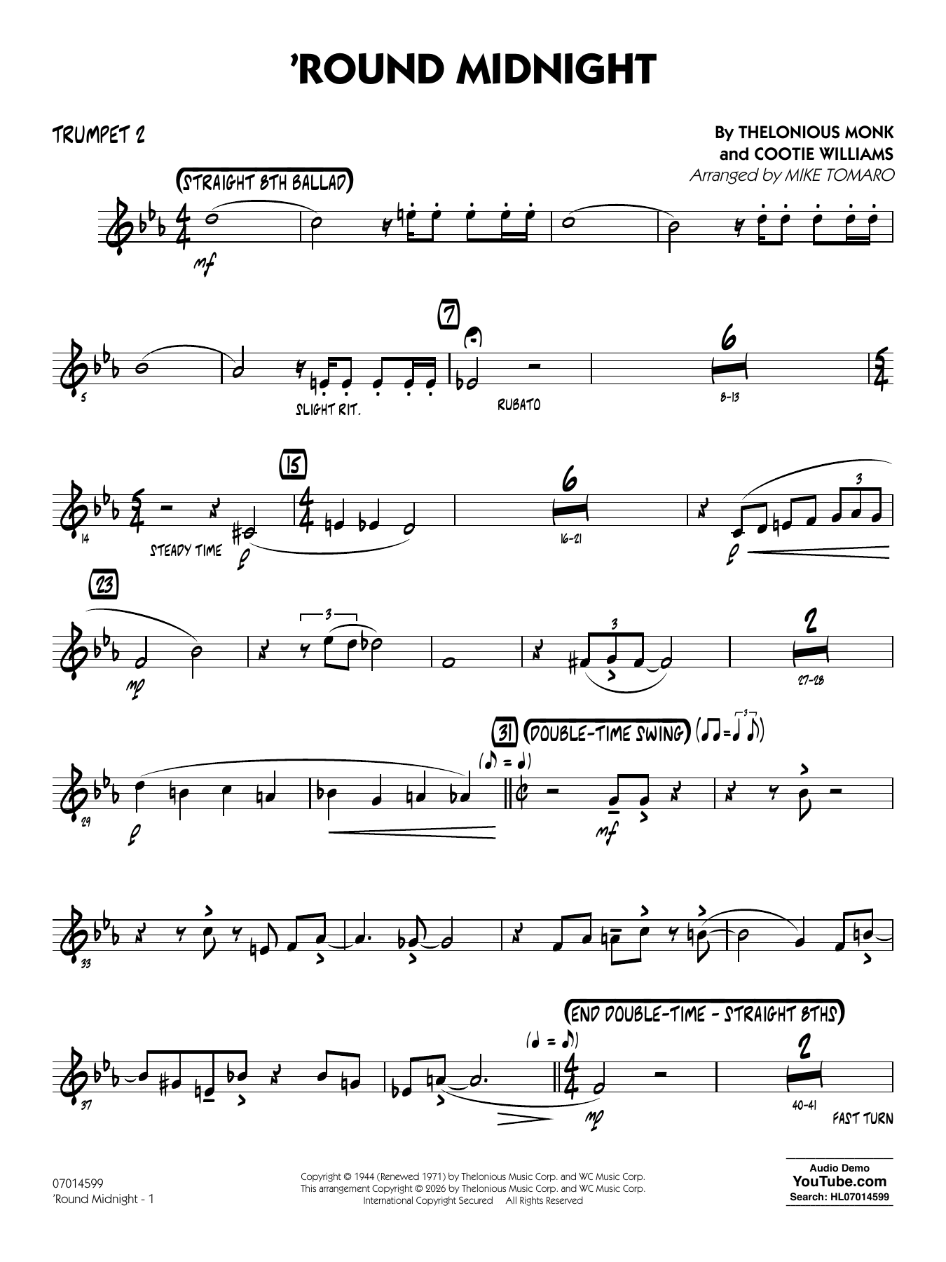 'Round Midnight (arr. Mike Tomaro) - Trumpet 2