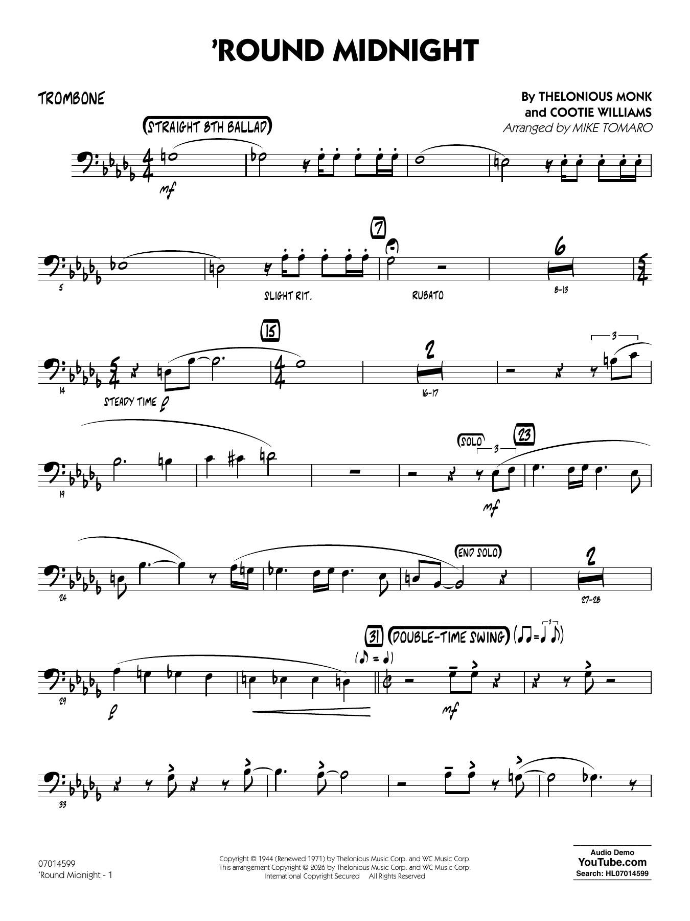 'Round Midnight (arr. Mike Tomaro) - Trombone